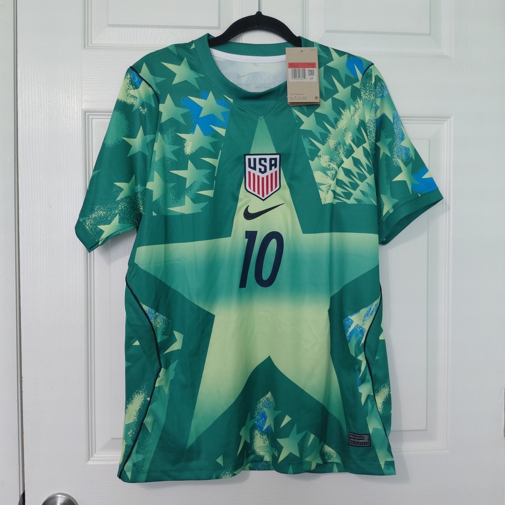 Nike USA Soccer Jersey Men L Pulisic 10 Green Star Print Dri-FIT USMNT New
